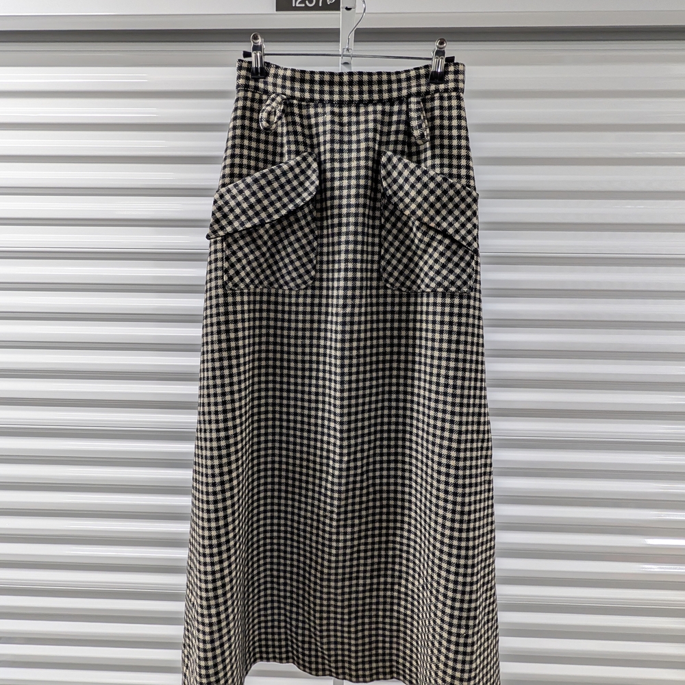 Black and Cream Gingham Maxi Skirt with Front Pockets
